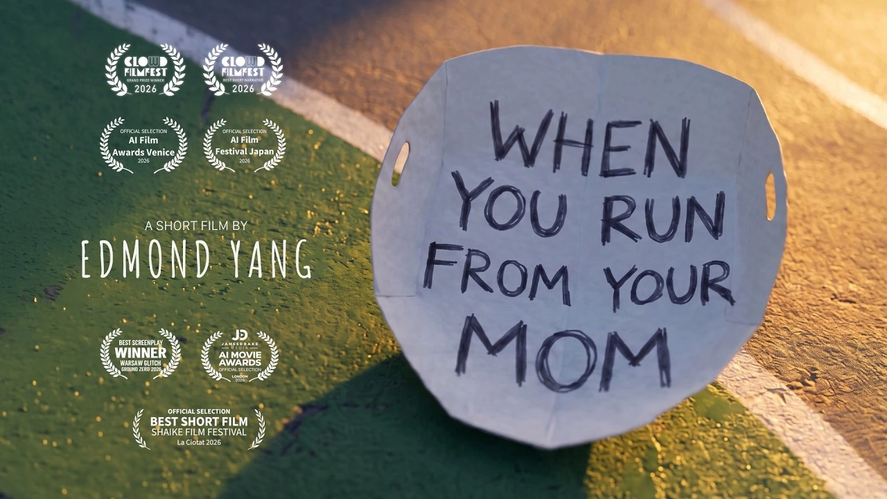 When You Run From Your Mom — a short film by Edmond Yang. Grand Prize Winner and Best Short Narrative at Cloud Filmfest 2026, Best Screenplay winner at Warsaw Glitch Ground Zero 2026, and official selections at AI Film Awards Venice, AI Film Festival Japan, AI Movie Awards London and Shaike Film Festival 2026.